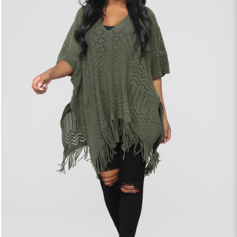Fashion Nova Army Green Knit Poncho